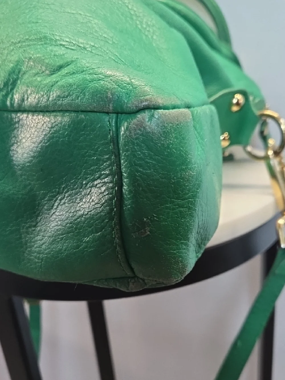 Emma Fox Green Leather Satchel with Gold Hardware - Picture 5 of 11